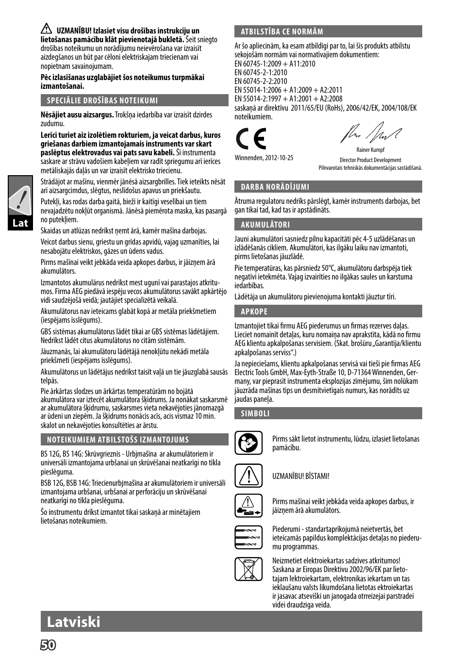 Latviski | AEG BS 14 G User Manual | Page 52 / 69