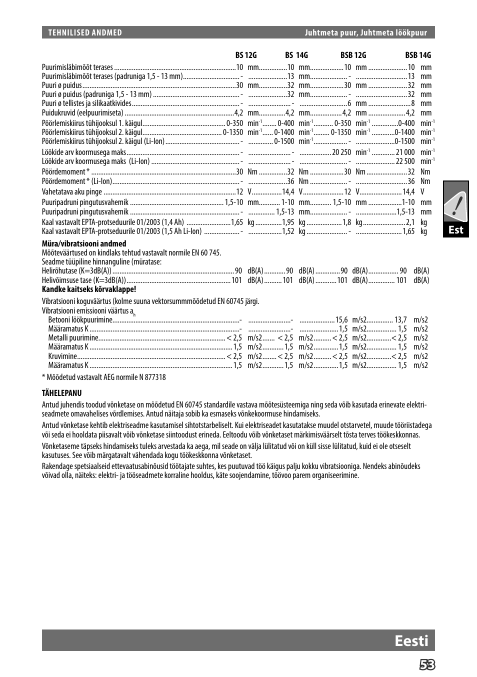 Eesti | AEG BS 14 G User Manual | Page 55 / 69
