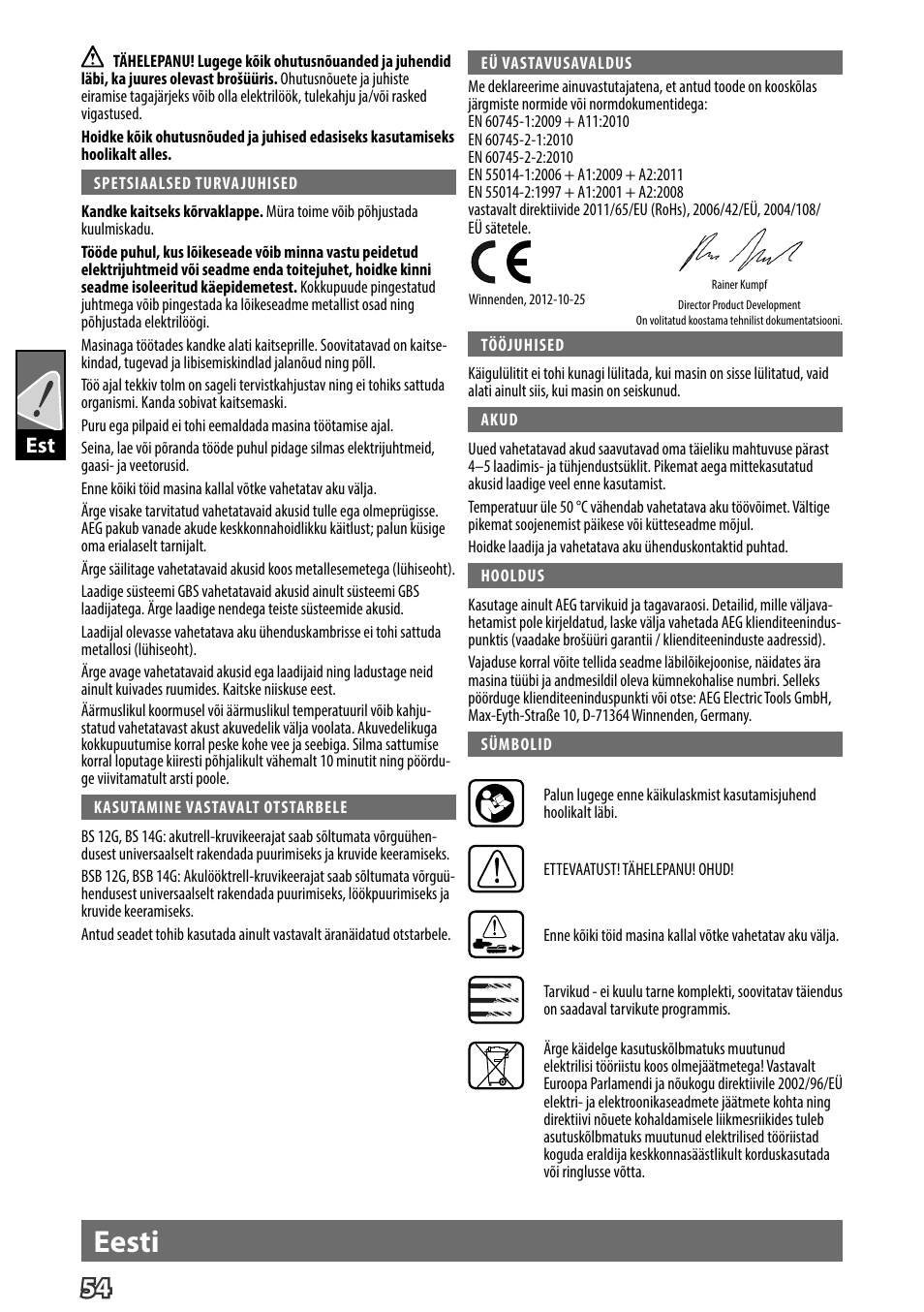 Eesti | AEG BS 14 G User Manual | Page 56 / 69