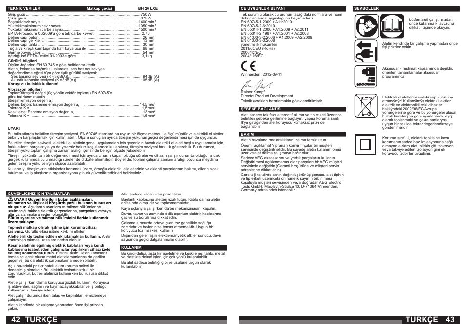Türkçe | AEG BH 26 LXE User Manual | Page 22 / 37