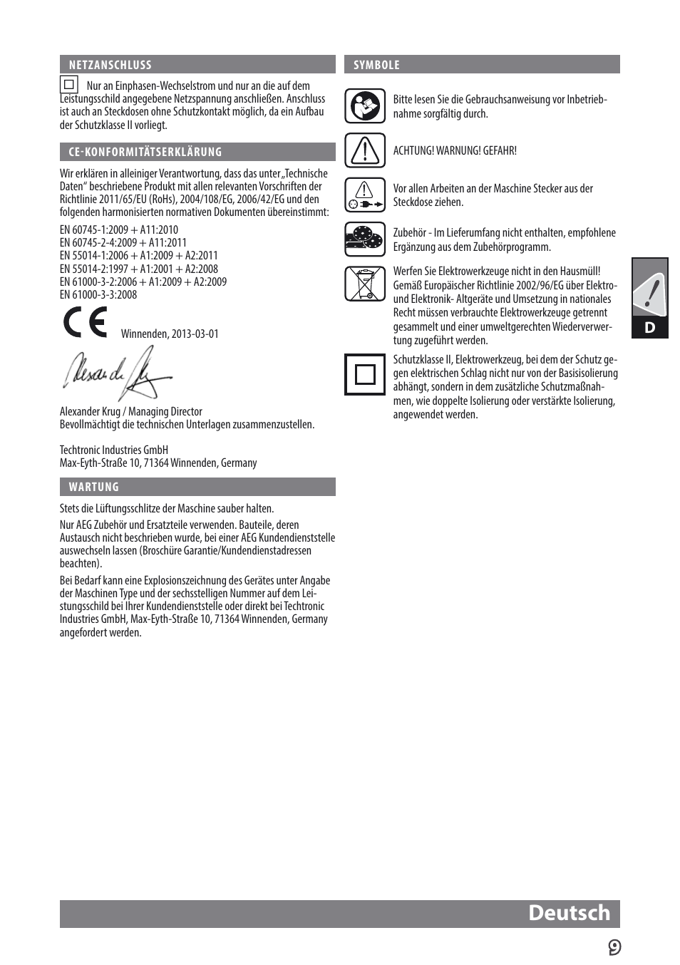 Deutsch | AEG EX 125 ES User Manual | Page 11 / 64