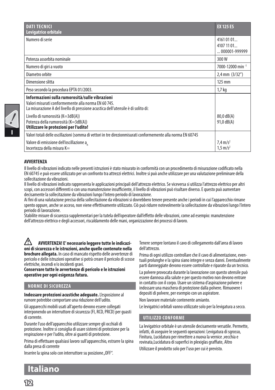 Italiano | AEG EX 125 ES User Manual | Page 14 / 64