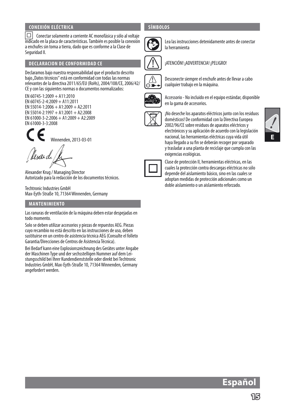 Español | AEG EX 125 ES User Manual | Page 17 / 64