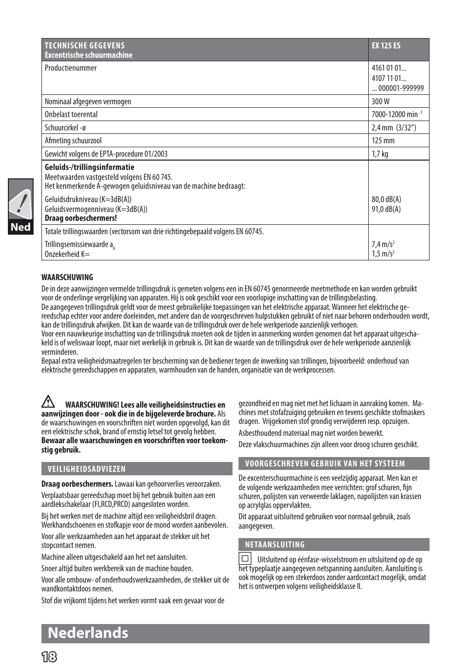 Nederlands | AEG EX 125 ES User Manual | Page 20 / 64