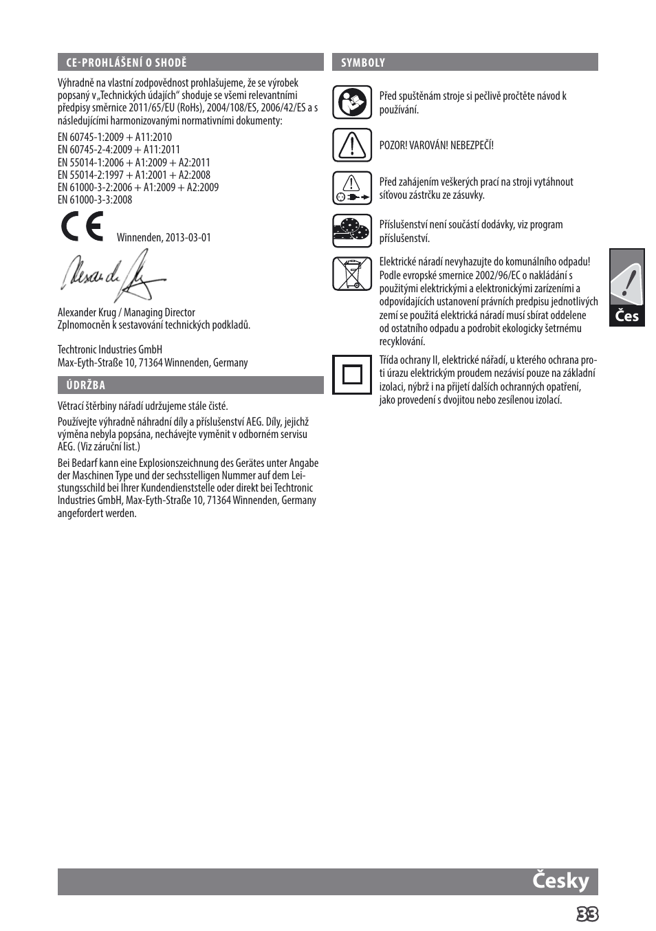 Česky | AEG EX 125 ES User Manual | Page 35 / 64