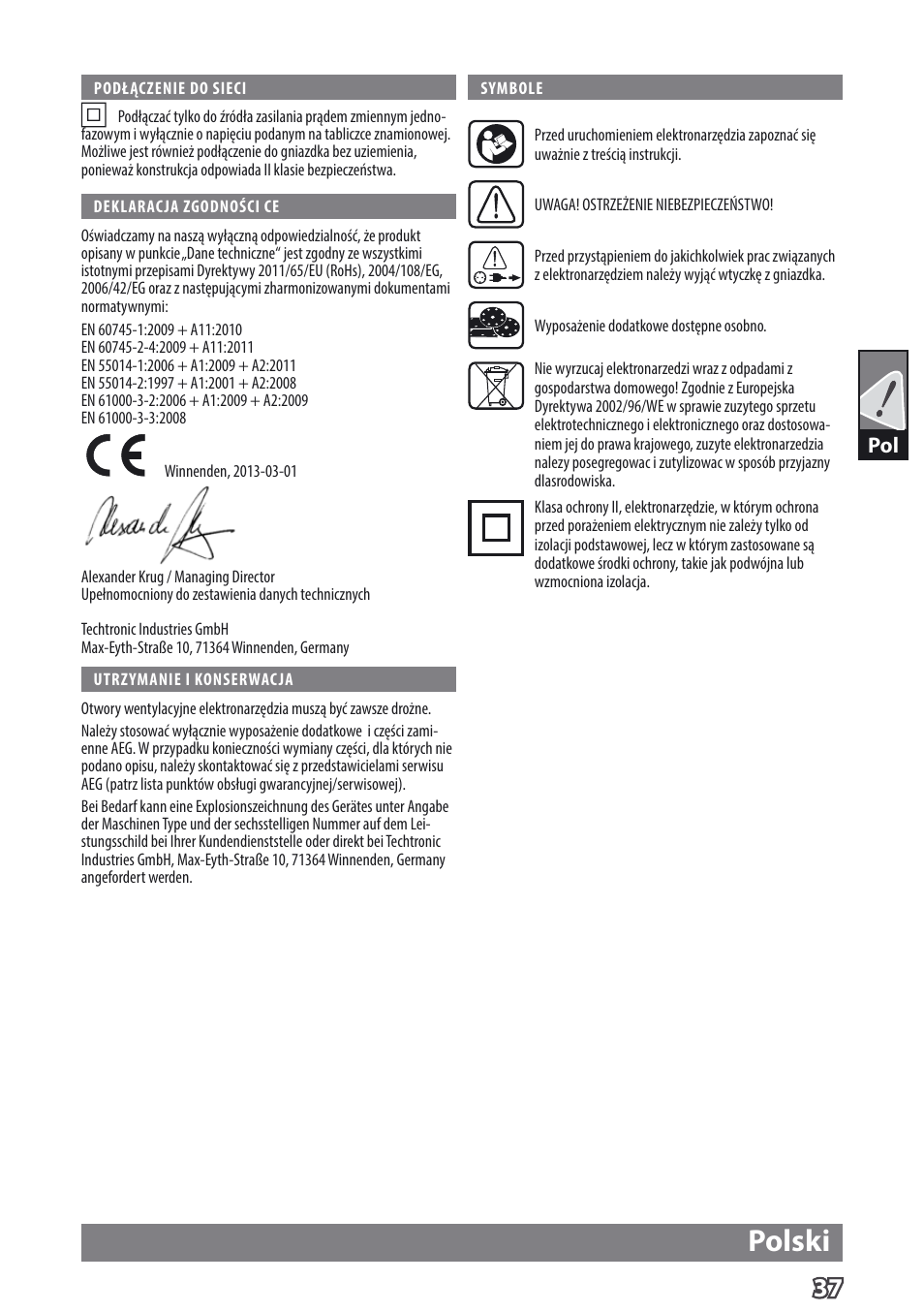 Polski | AEG EX 125 ES User Manual | Page 39 / 64