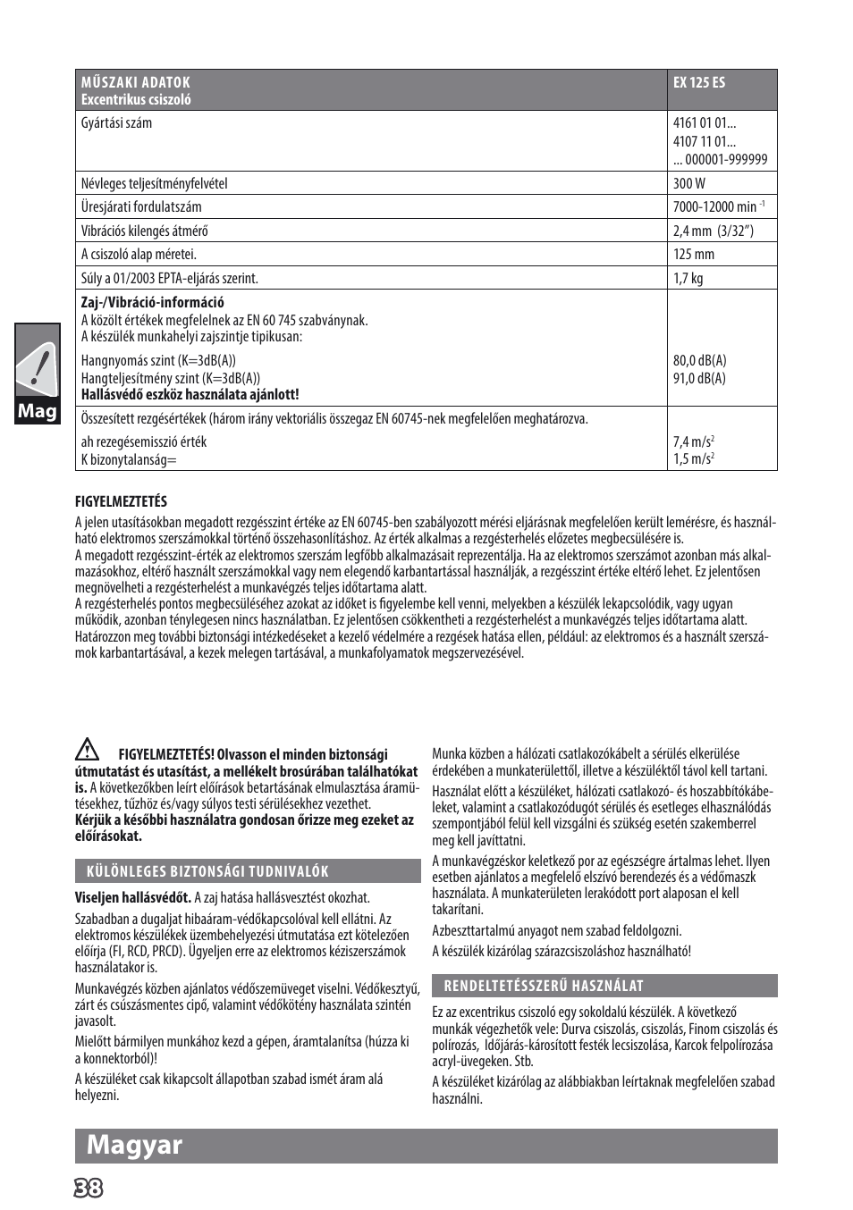 Magyar | AEG EX 125 ES User Manual | Page 40 / 64