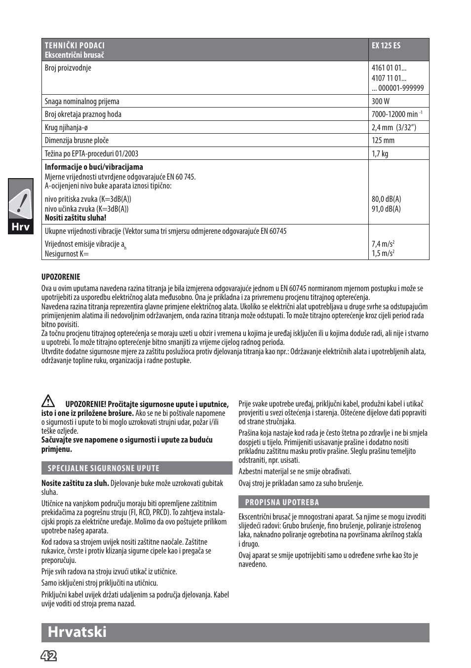 Hrvatski | AEG EX 125 ES User Manual | Page 44 / 64