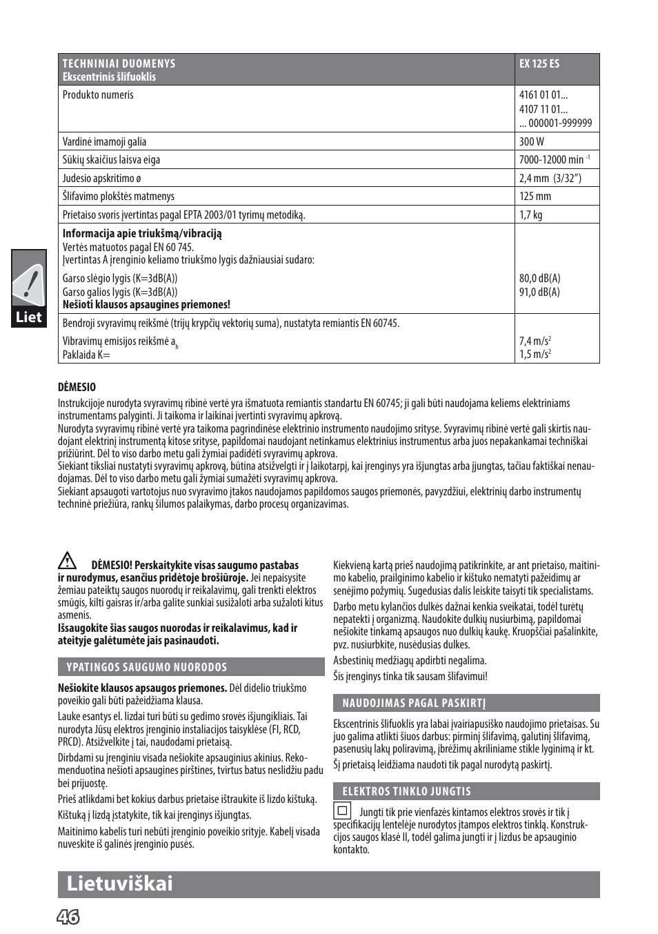 Lietuviškai, Liet | AEG EX 125 ES User Manual | Page 48 / 64