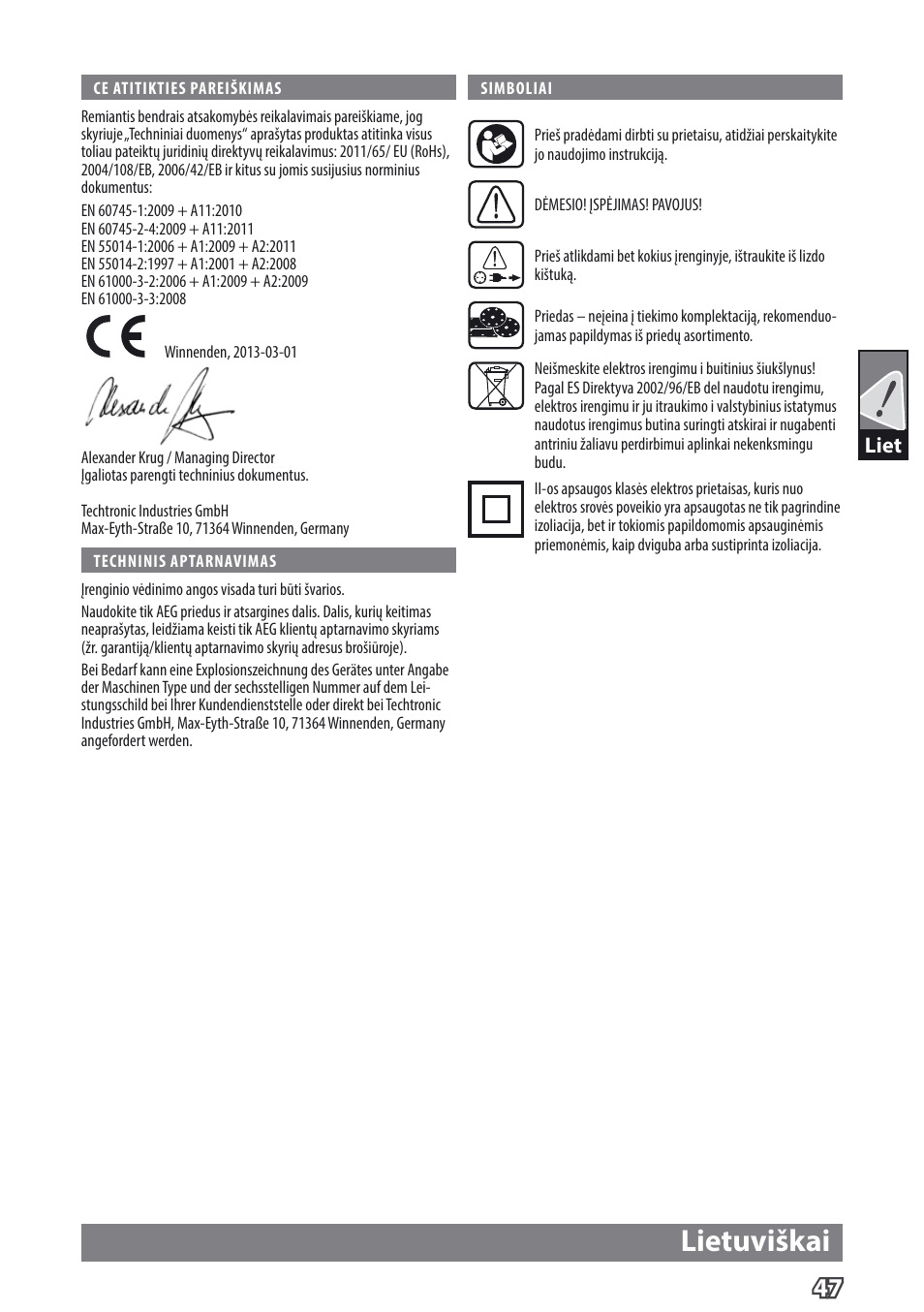Lietuviškai | AEG EX 125 ES User Manual | Page 49 / 64