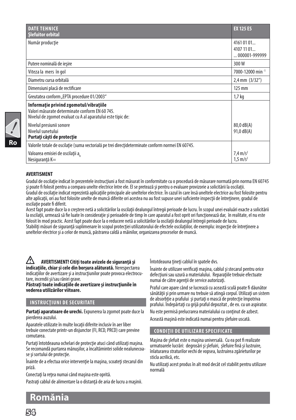 Romănia | AEG EX 125 ES User Manual | Page 56 / 64