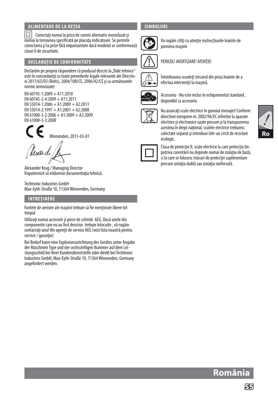 Romănia | AEG EX 125 ES User Manual | Page 57 / 64
