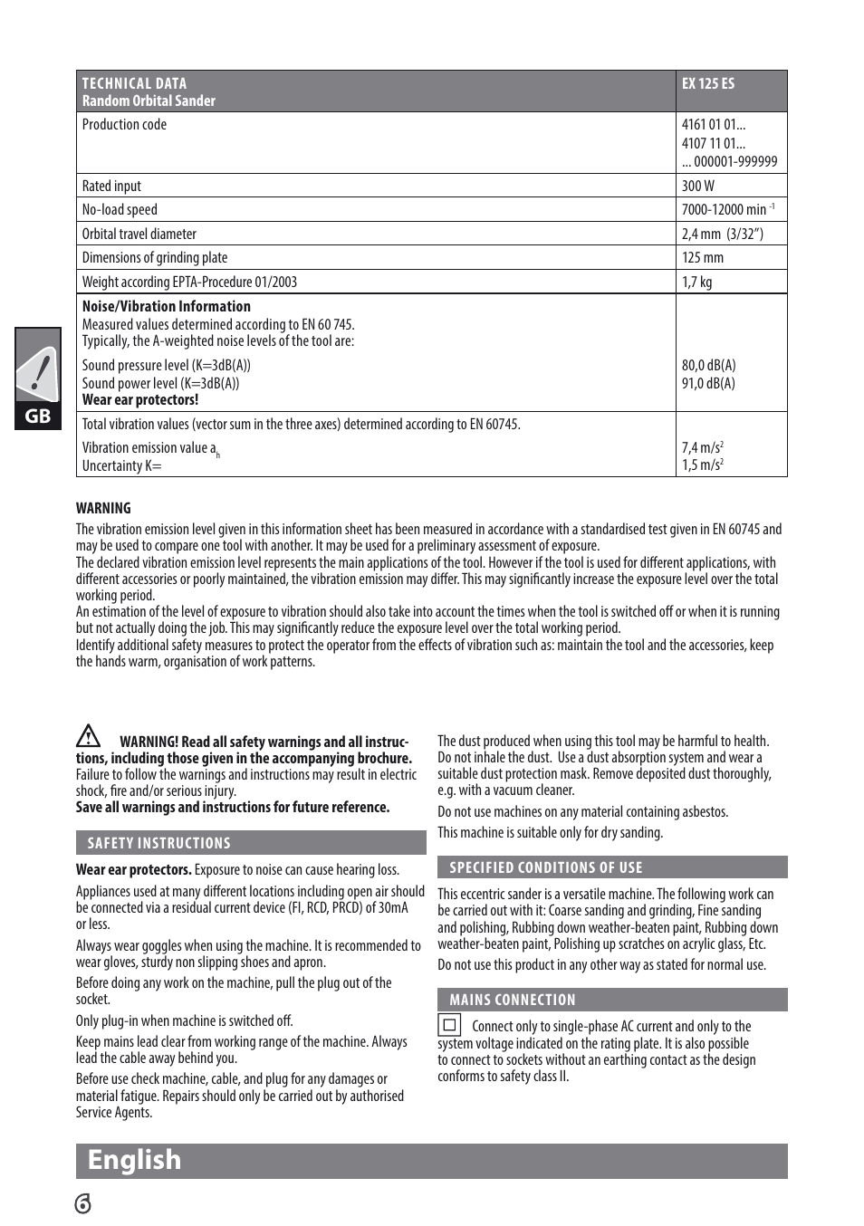 English | AEG EX 125 ES User Manual | Page 8 / 64