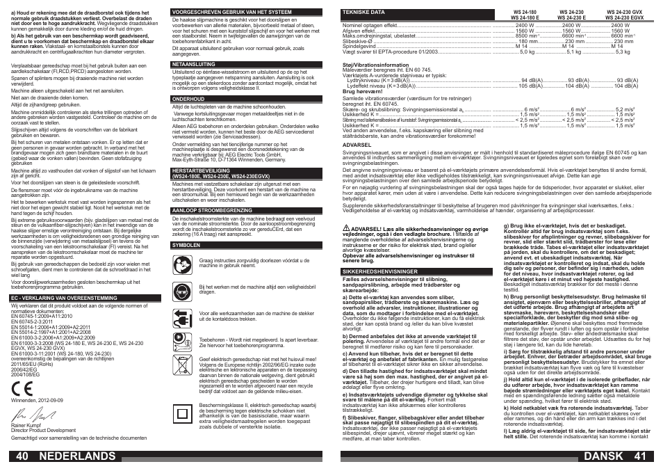 Dansk nederlands | AEG WS 24-180 User Manual | Page 21 / 33