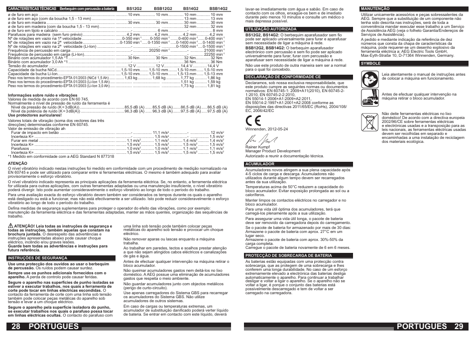 Portugues | AEG BSB 14 G User Manual | Page 15 / 37