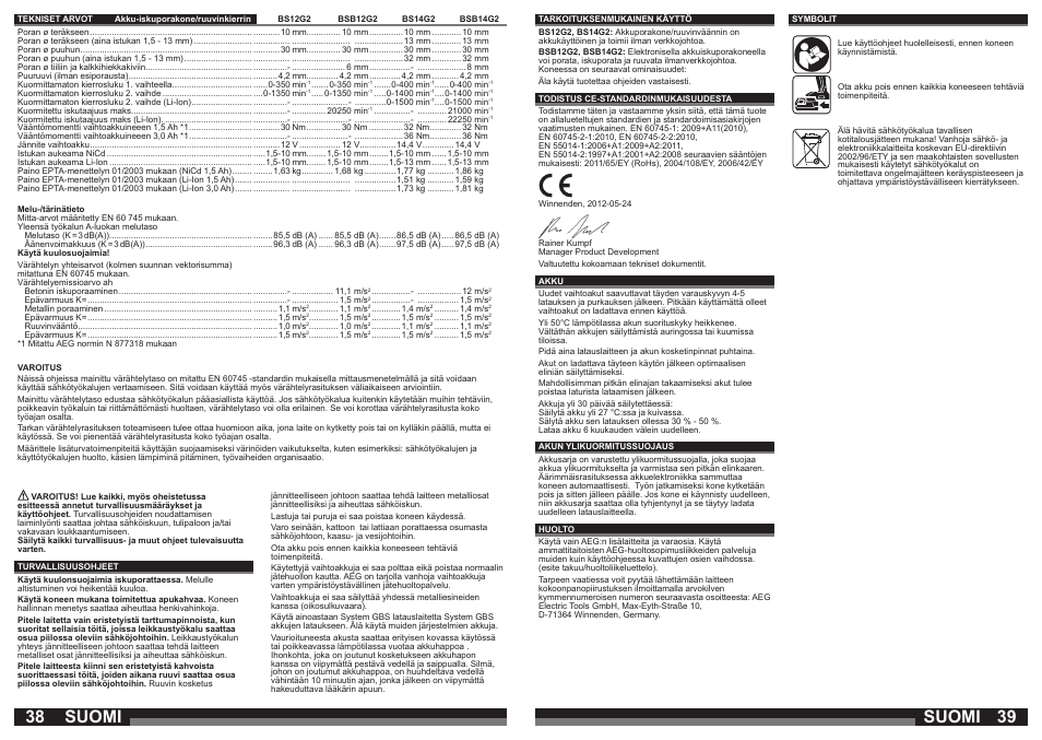 Suomi | AEG BSB 14 G User Manual | Page 20 / 37