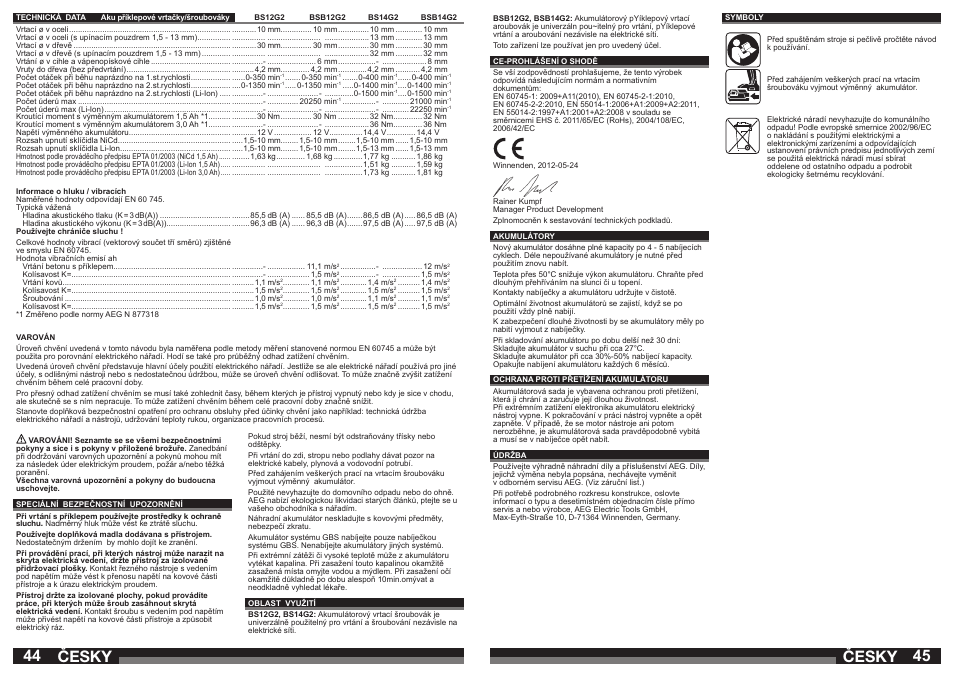 Česky | AEG BSB 14 G User Manual | Page 23 / 37