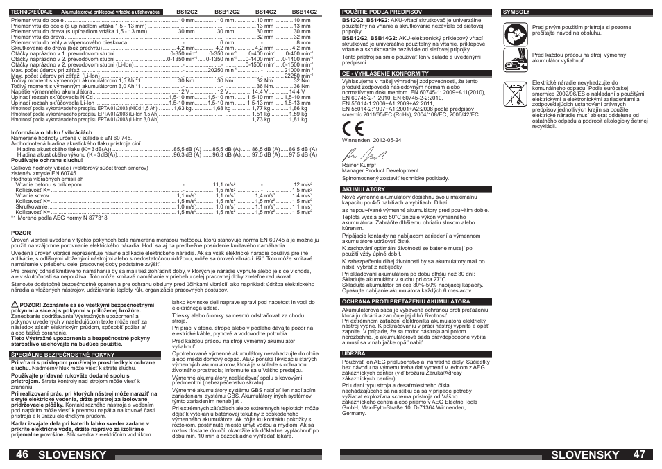 Slovensky | AEG BSB 14 G User Manual | Page 24 / 37