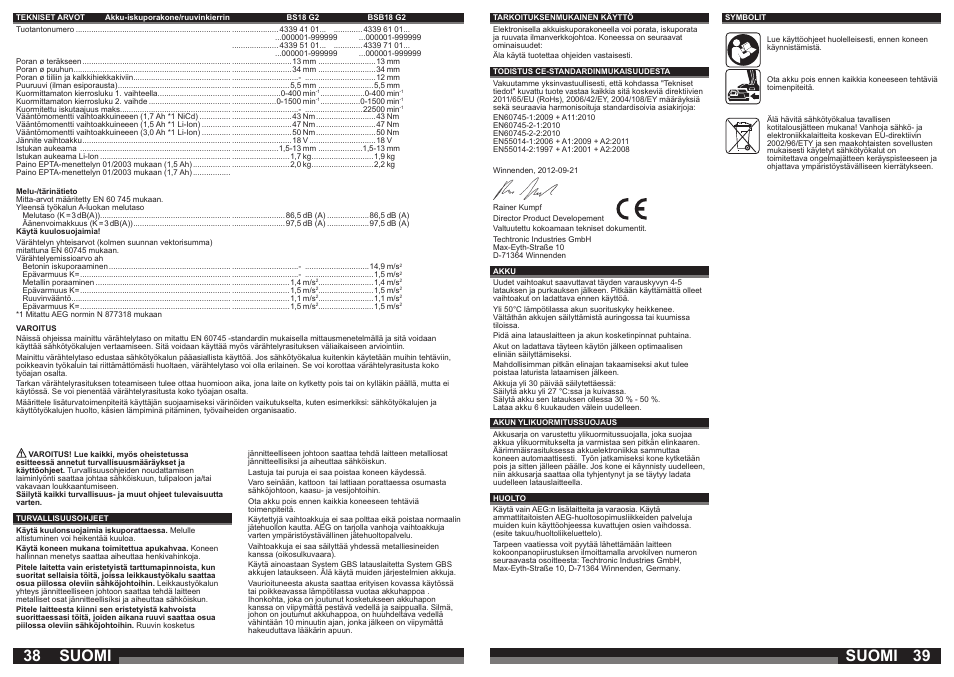 Suomi | AEG BS 18 G User Manual | Page 20 / 37
