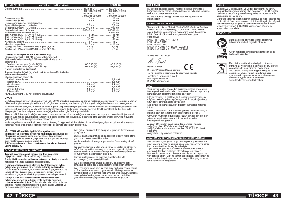 Türkçe | AEG BS 18 G User Manual | Page 22 / 37