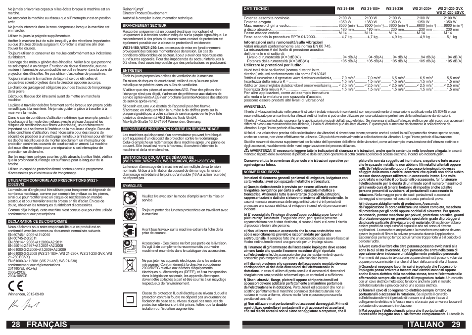Italiano français | AEG WS 21-230 User Manual | Page 15 / 31