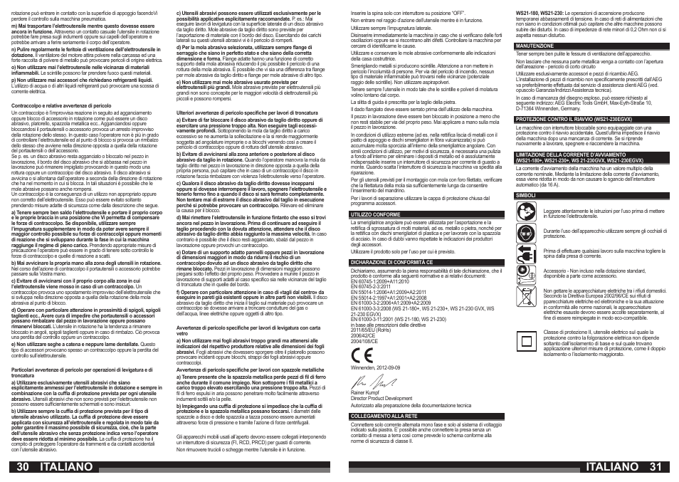 30 31 italiano italiano | AEG WS 21-230 User Manual | Page 16 / 31