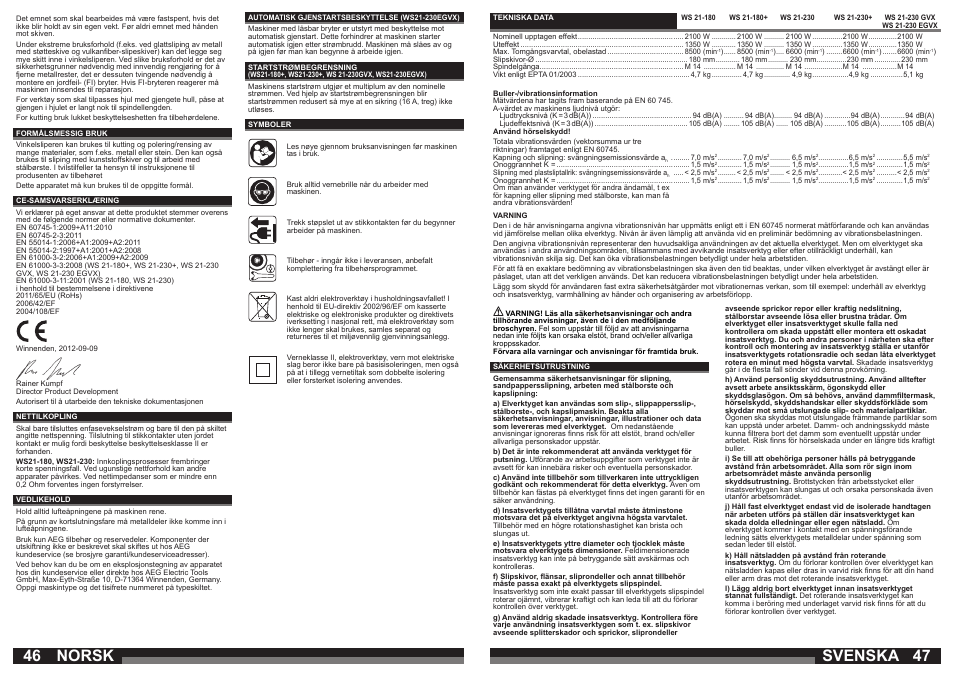 Svenska norsk | AEG WS 21-230 User Manual | Page 24 / 31