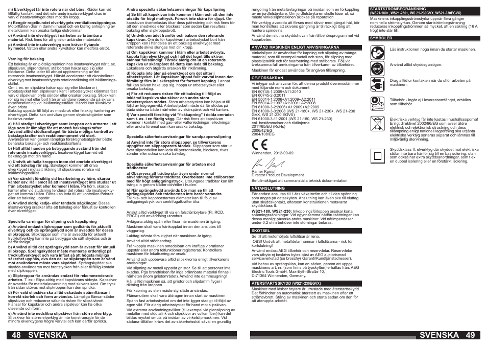 48 49 svenska svenska | AEG WS 21-230 User Manual | Page 25 / 31