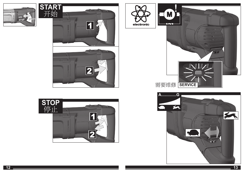 Start stop | AEG PM 10 E User Manual | Page 7 / 15