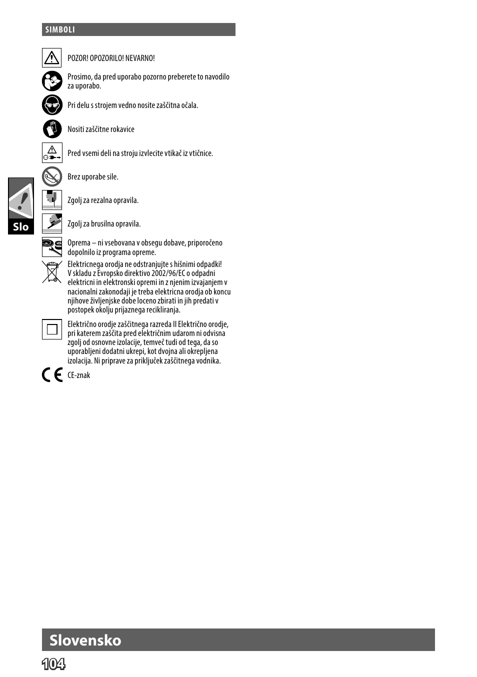 Deutsch, Slovensko | AEG WS 24-230 User Manual | Page 106 / 154