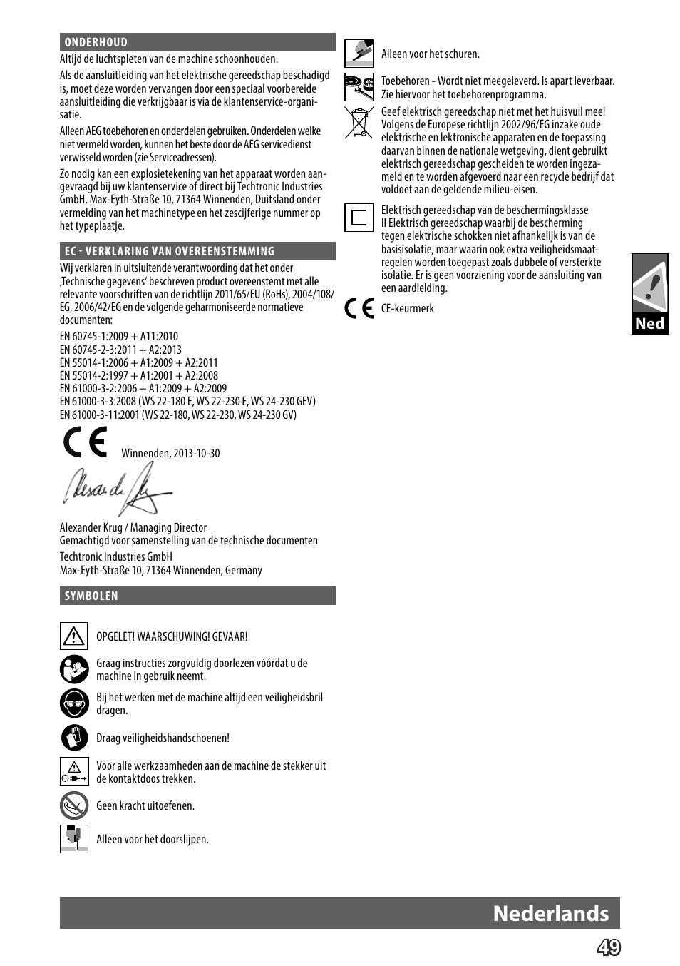 Deutsch, Nederlands | AEG WS 24-230 User Manual | Page 51 / 154