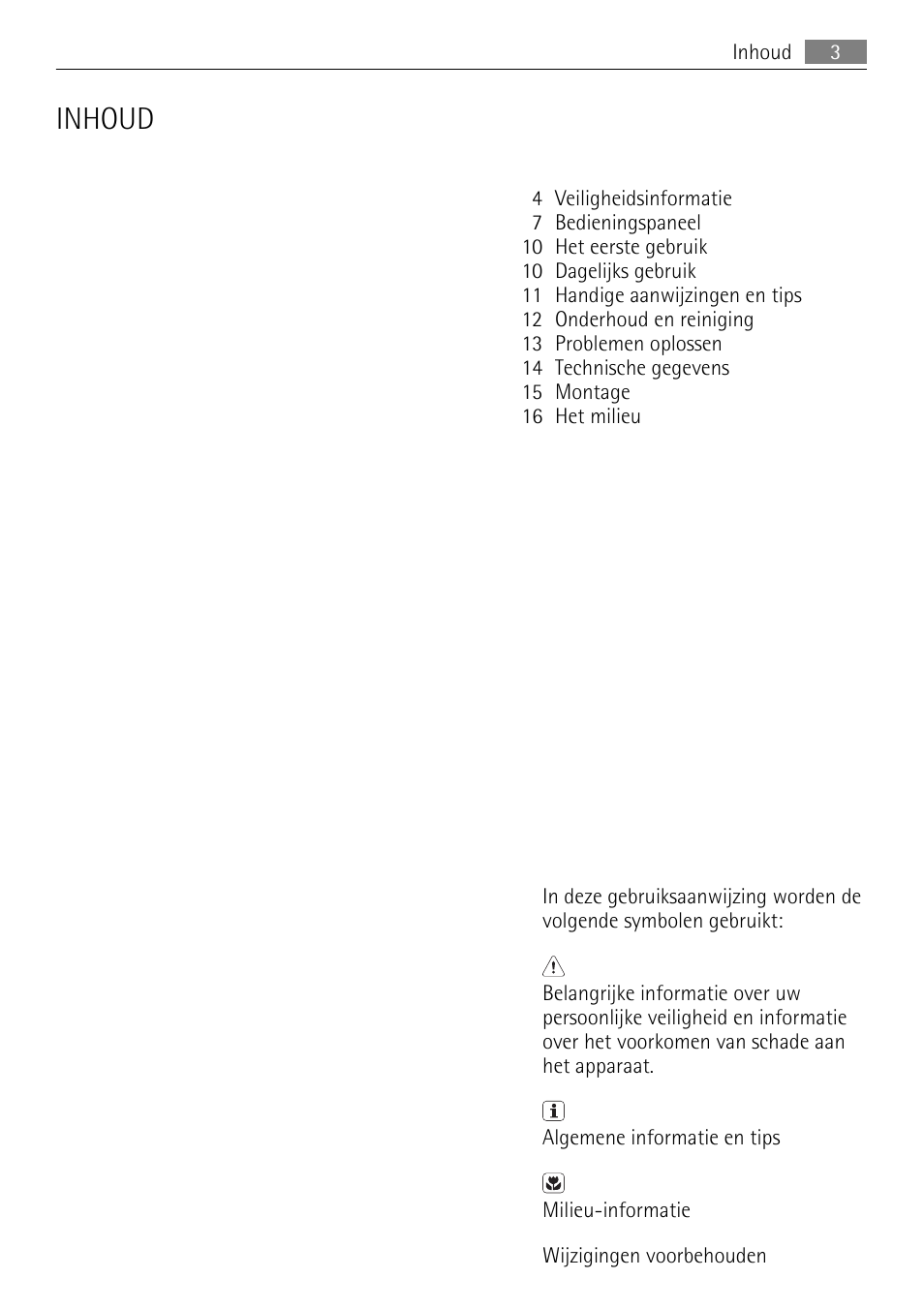 Inhoud | AEG AGN71200F0 User Manual | Page 3 / 76