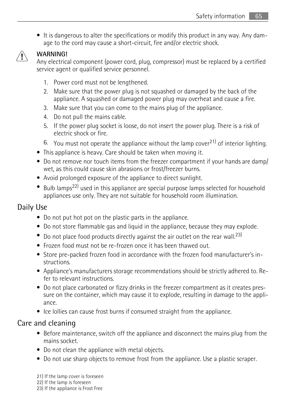 Daily use, Care and cleaning | AEG AGN71200F0 User Manual | Page 65 / 76