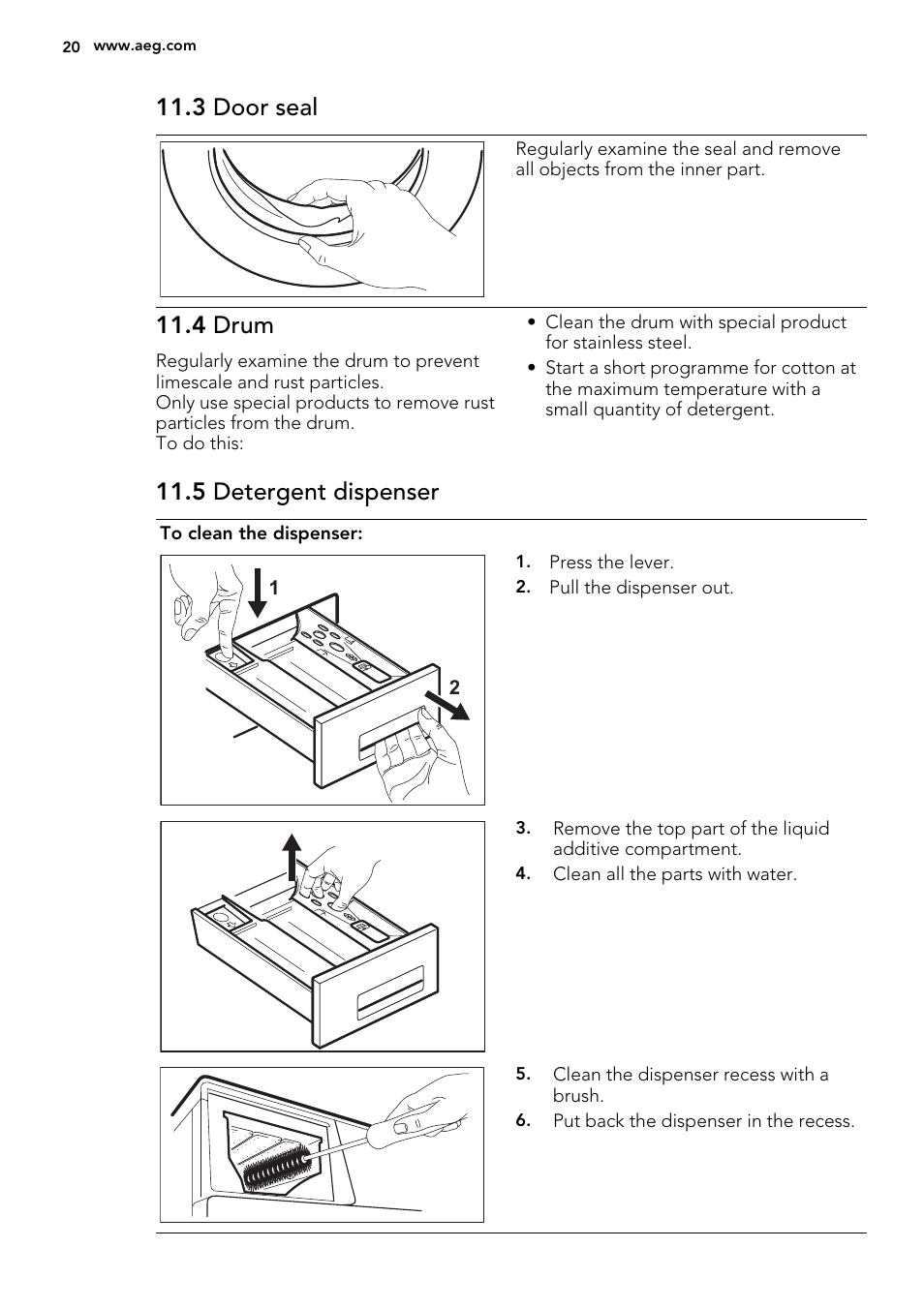 3 door seal, 4 drum, 5 detergent dispenser | AEG L61270BI User Manual | Page 20 / 72