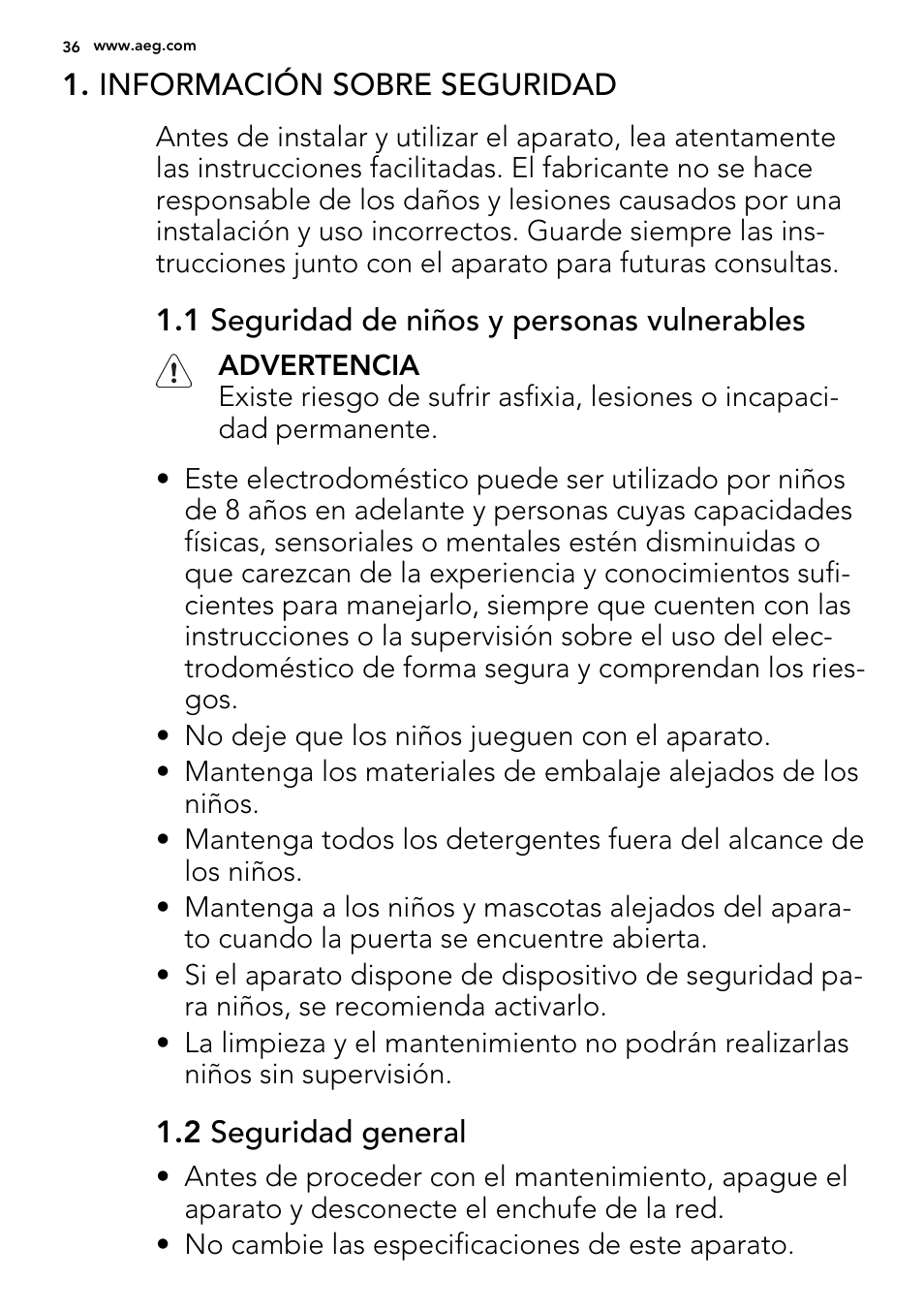 AEG L61270BI User Manual | Page 36 / 72
