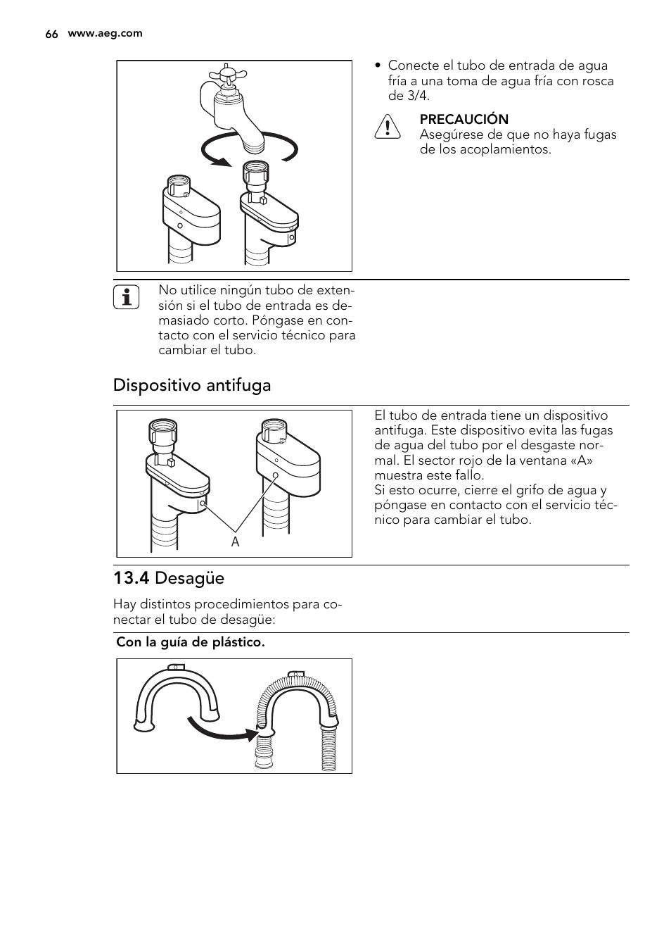 Dispositivo antifuga, 4 desagüe | AEG L61270BI User Manual | Page 66 / 72