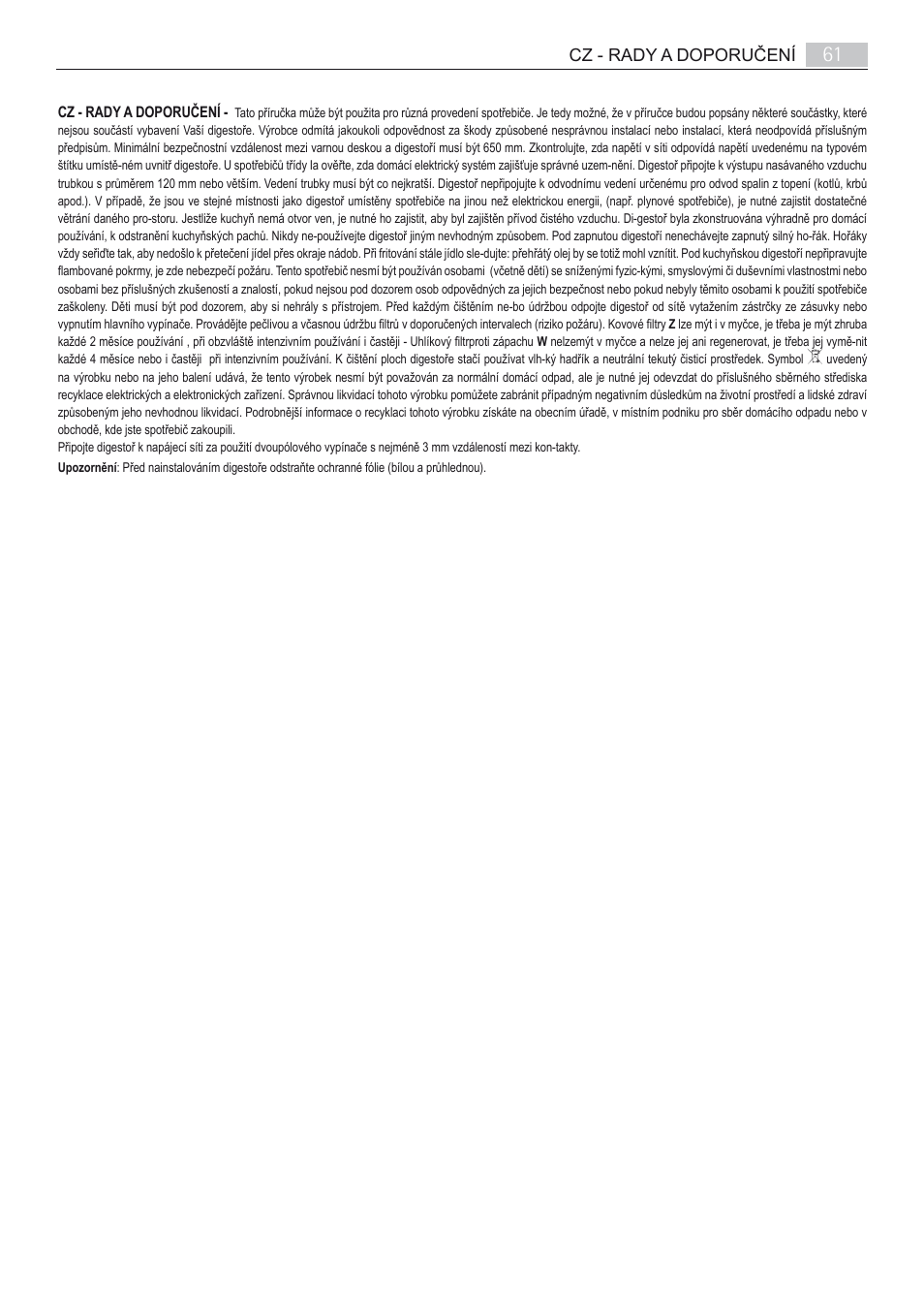 Cz - rady a doporučení | AEG X66163MD10 User Manual | Page 61 / 80
