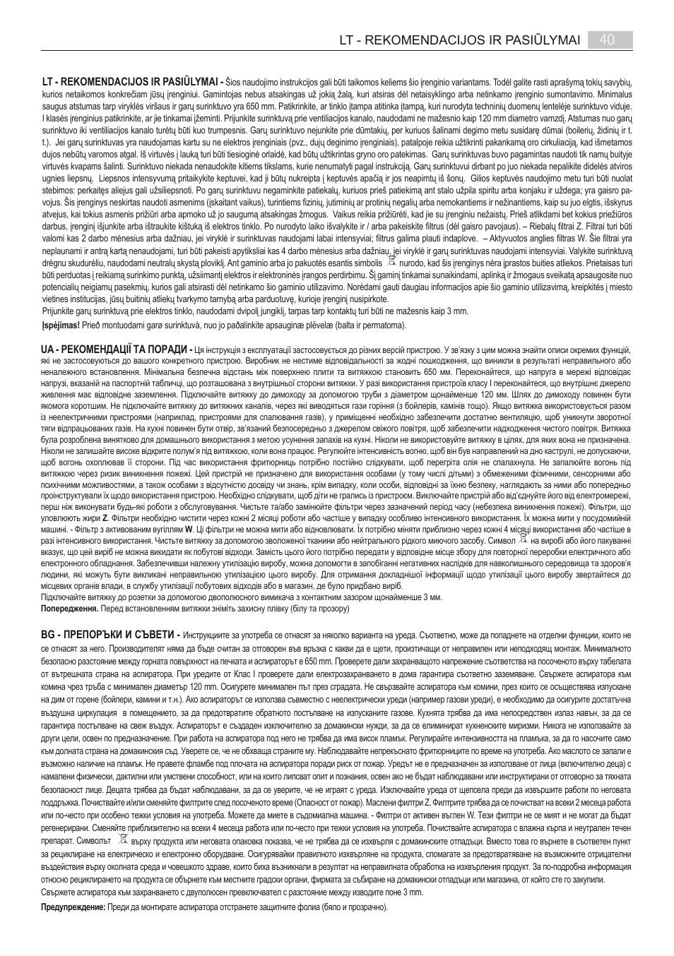 Lt - rekomendacijos ir pasiūlymai | AEG X68163BV10 User Manual | Page 40 / 48