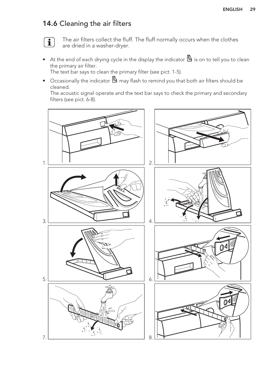 6 cleaning the air filters | AEG T65170AV User Manual | Page 29 / 48