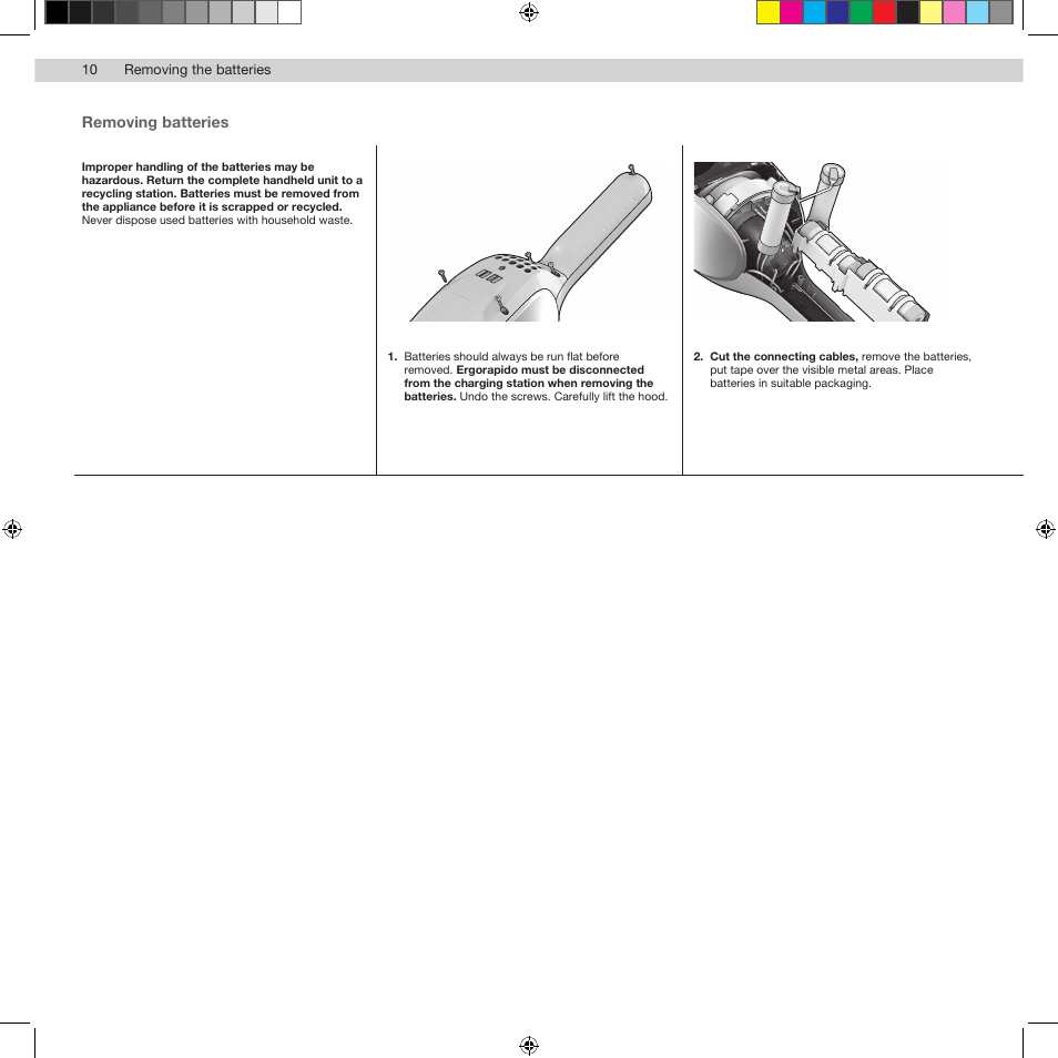 Removing batteries | AEG AG943 User Manual | Page 10 / 12