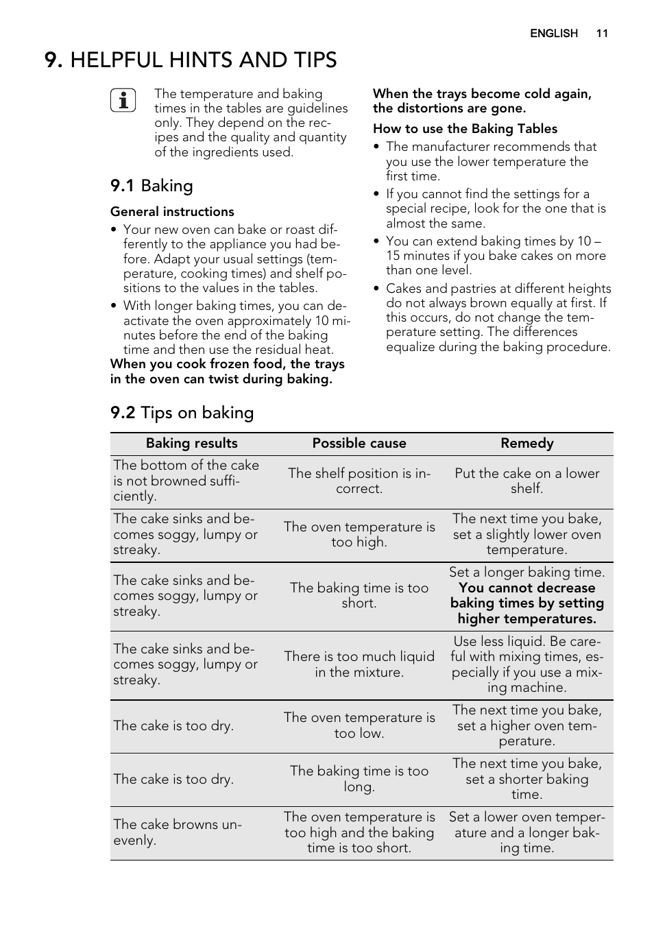 Helpful hints and tips, 1 baking, 2 tips on baking | AEG BP5304001M User Manual | Page 11 / 32