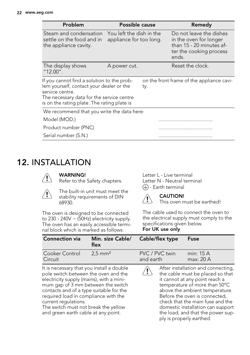 Installation | AEG BP5304001M User Manual | Page 22 / 32