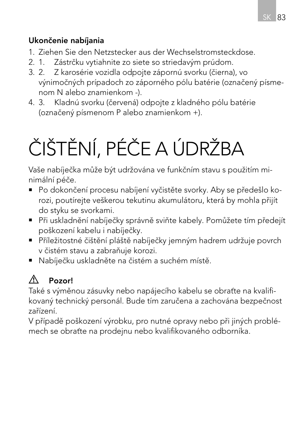 Čištění, péče a údržba | AEG Charger LK 1204 User Manual | Page 83 / 88