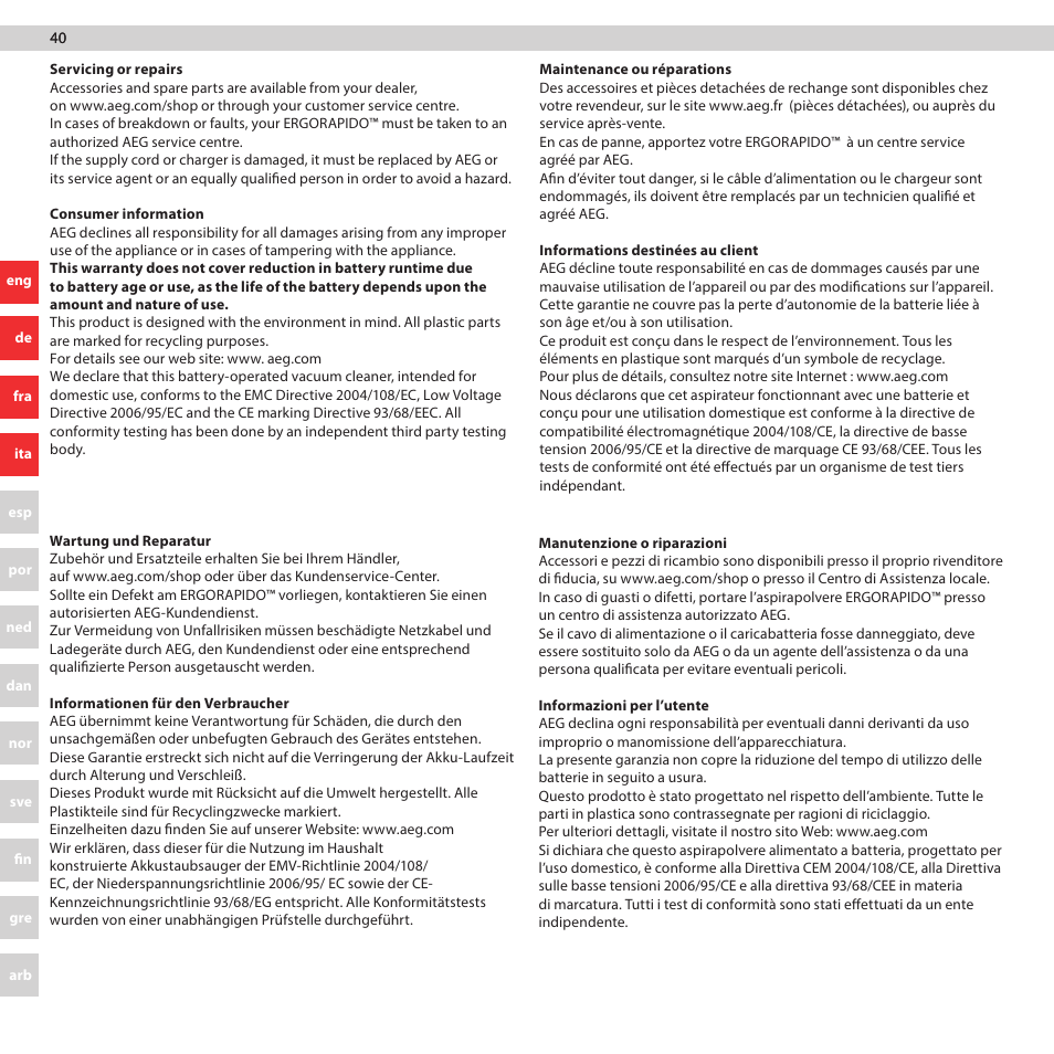 AEG AG3011 User Manual | Page 40 / 48