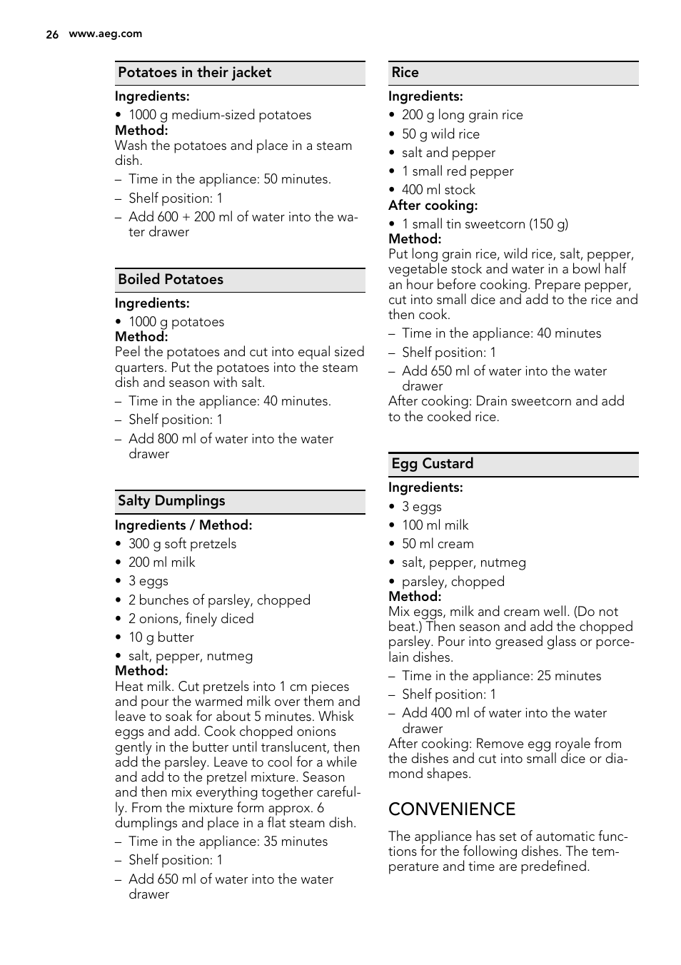 Convenience | AEG KS8100001M User Manual | Page 26 / 28