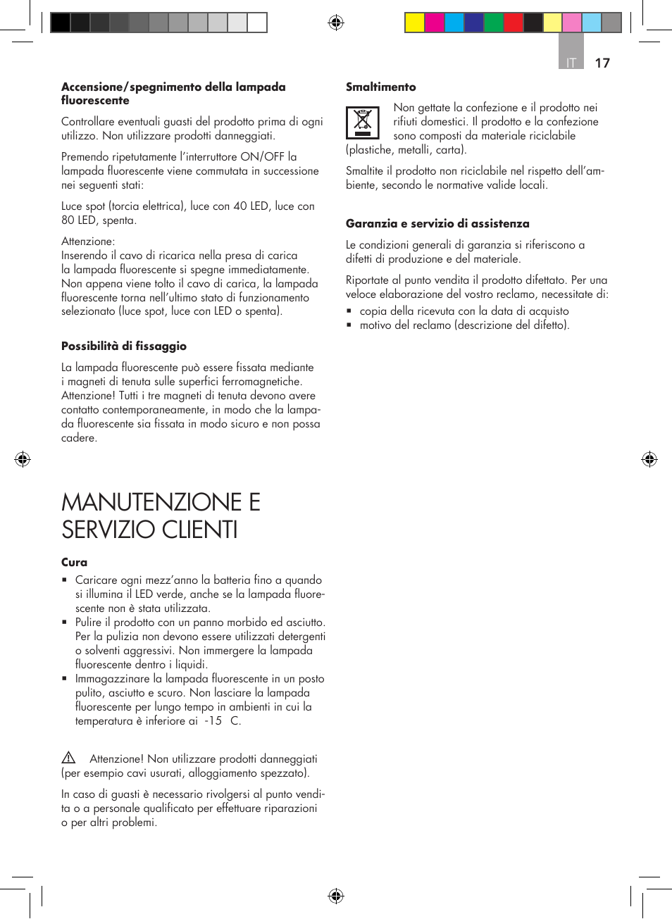 Manutenzione e servizio clienti | AEG Surface light FL 80 User Manual | Page 17 / 26