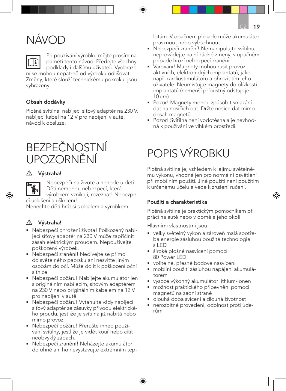 Popis výrobku, Návod, Bezpečnostní upozornění | AEG Surface light FL 80 User Manual | Page 19 / 26