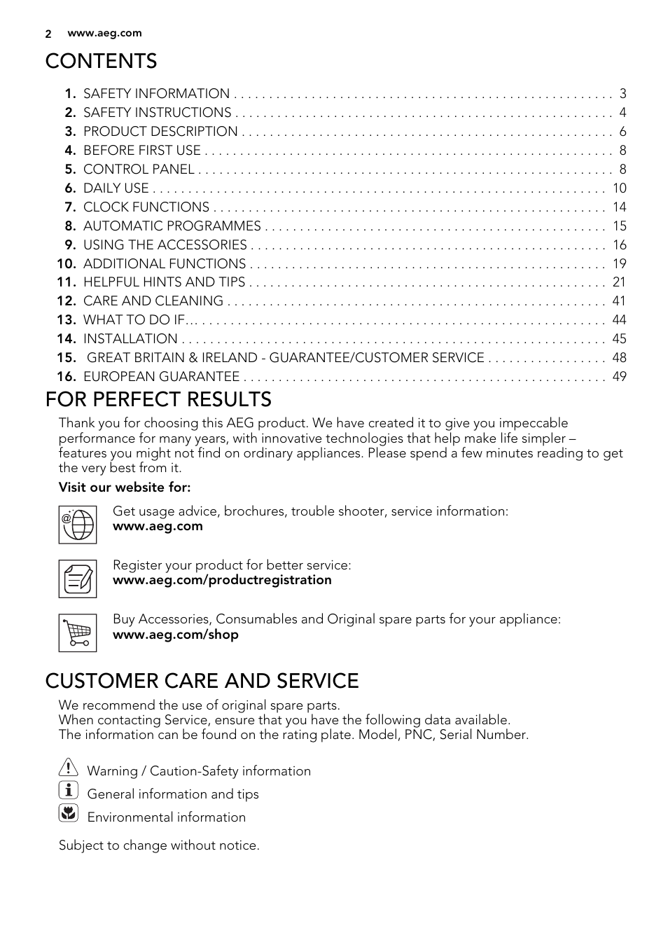 AEG BS7304021M User Manual | Page 2 / 52