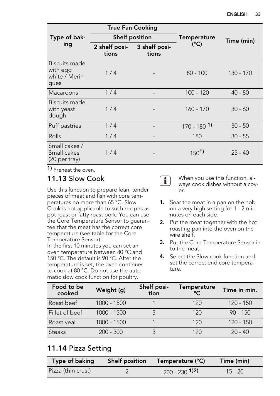 13 slow cook, 14 pizza setting | AEG BS7304021M User Manual | Page 33 / 52