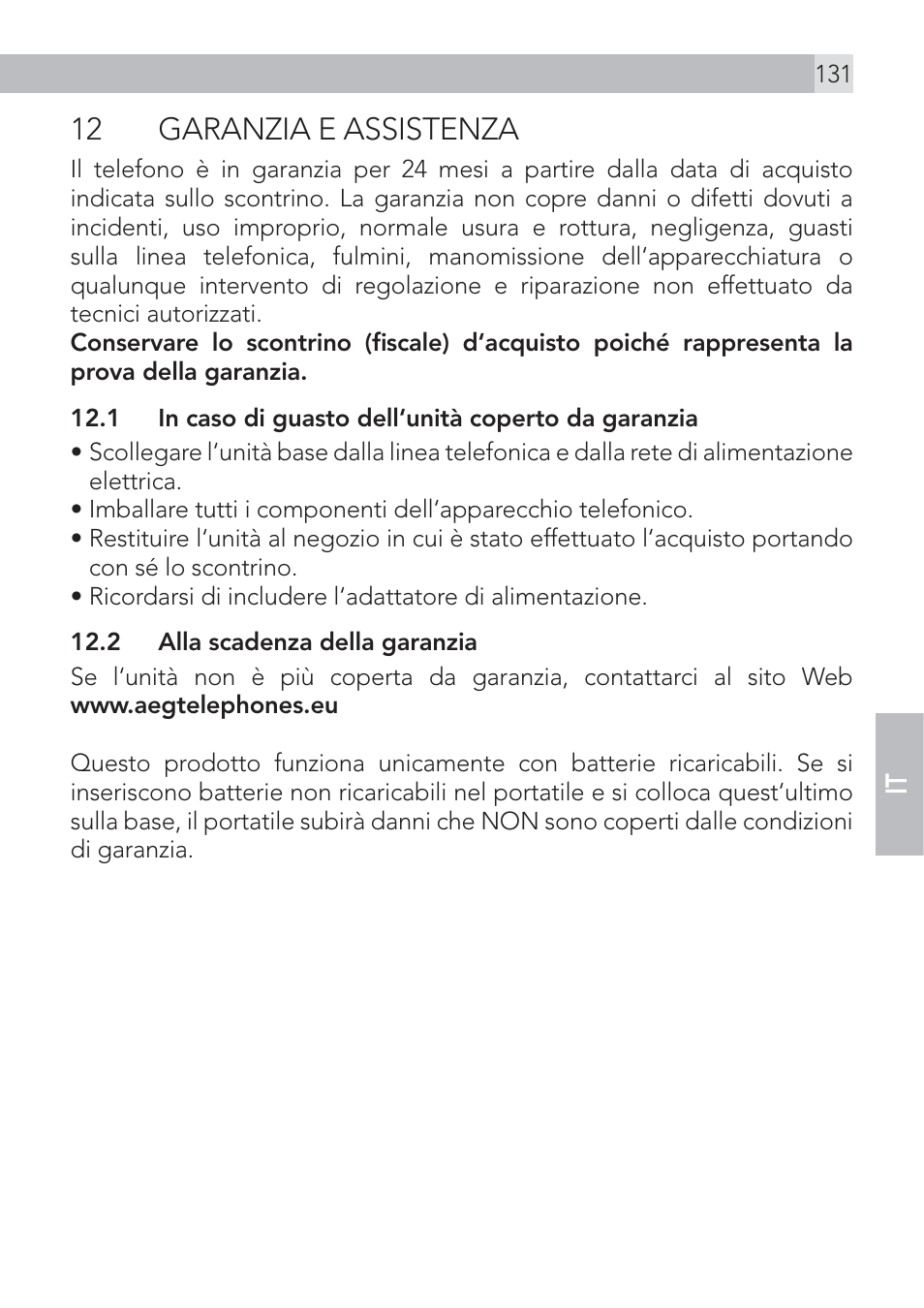 12 garanzia e assistenza | AEG Voxtel D575 User Manual | Page 131 / 136